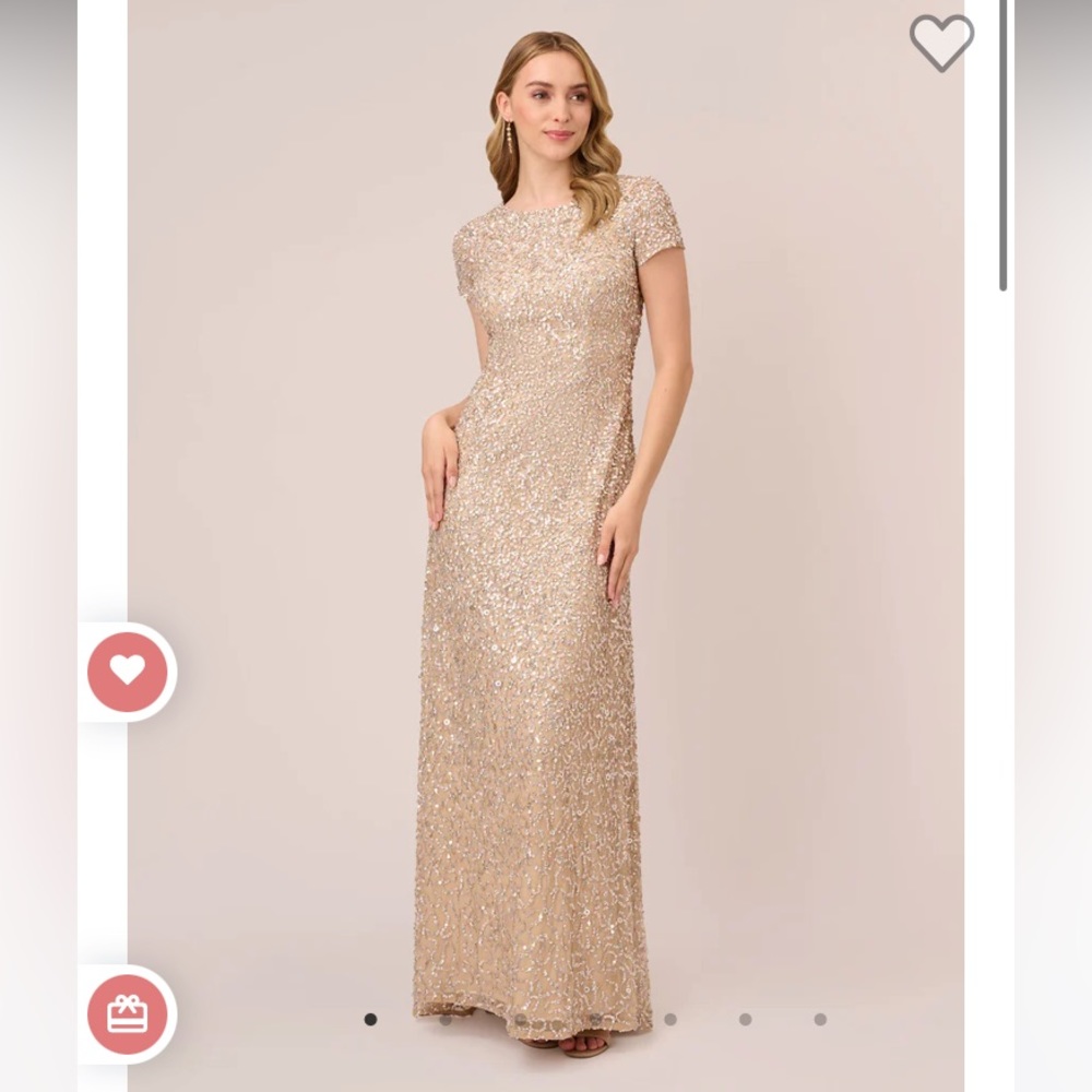 Adrianna Papell Scoop Back Sequin Gown in Champagne